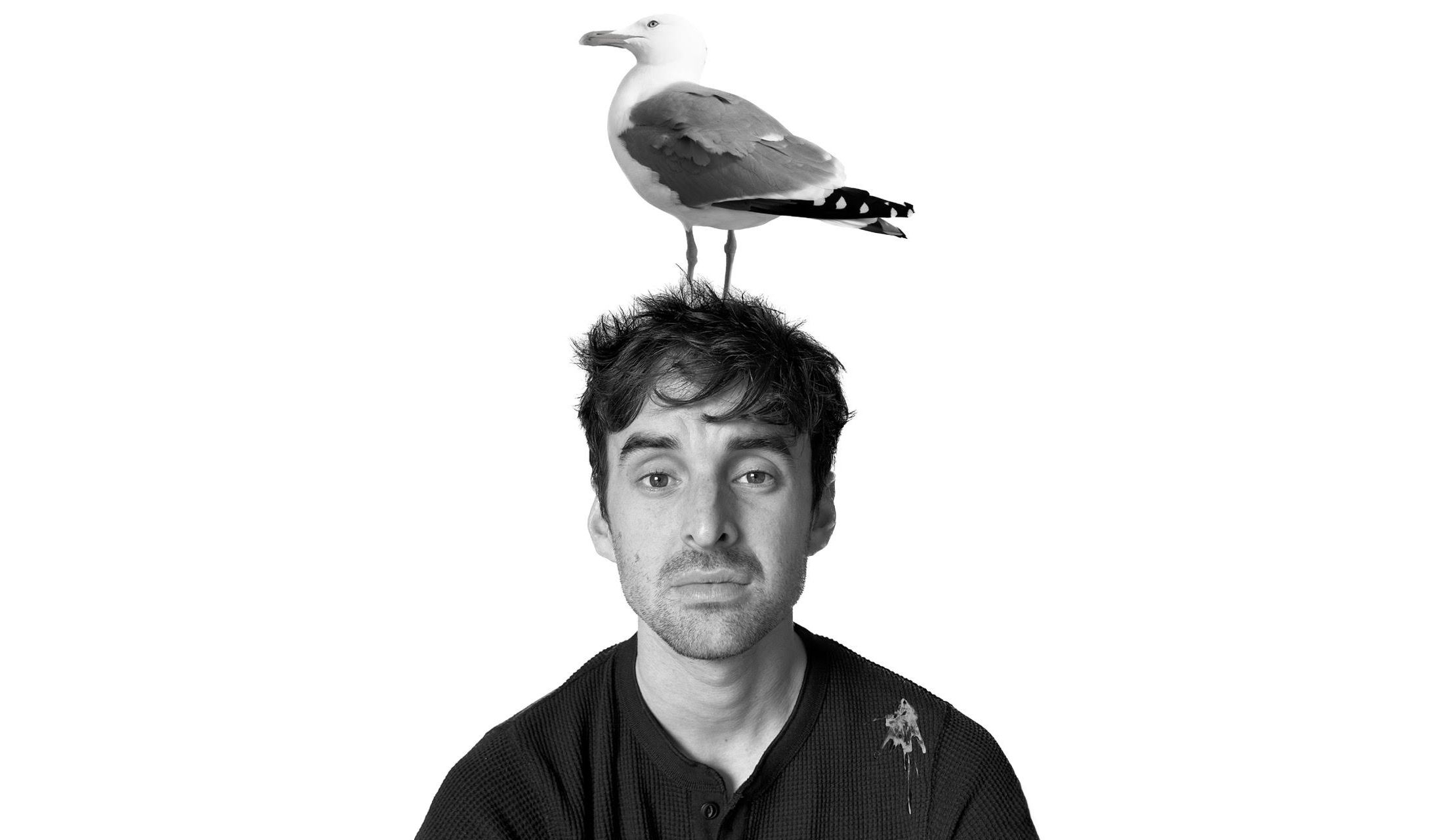 man with a bird on his head